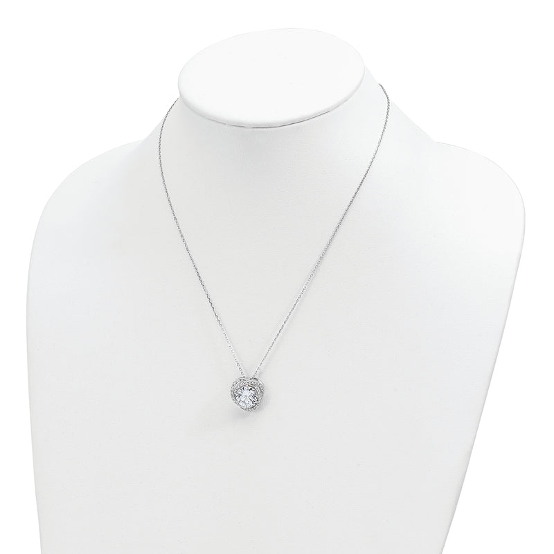 Sterling Silver Rhodium-plated Polished CZ w/2 in ext. Necklace