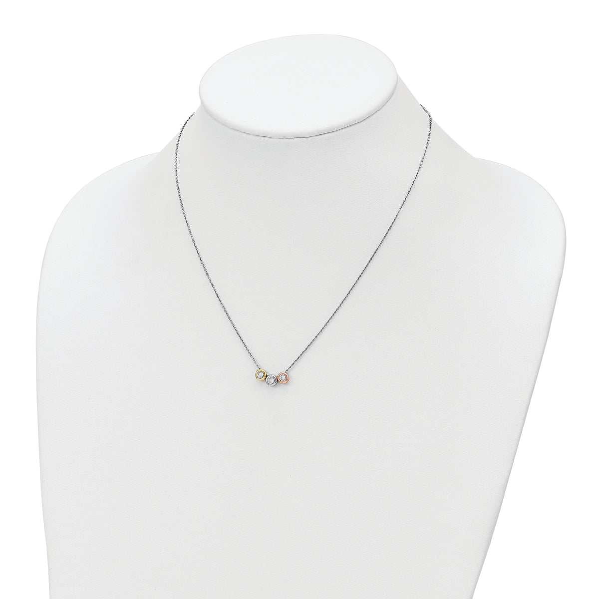 Sterling Silver Rhodium-Plate Gold/Rose-tone Triple Crystal Necklace