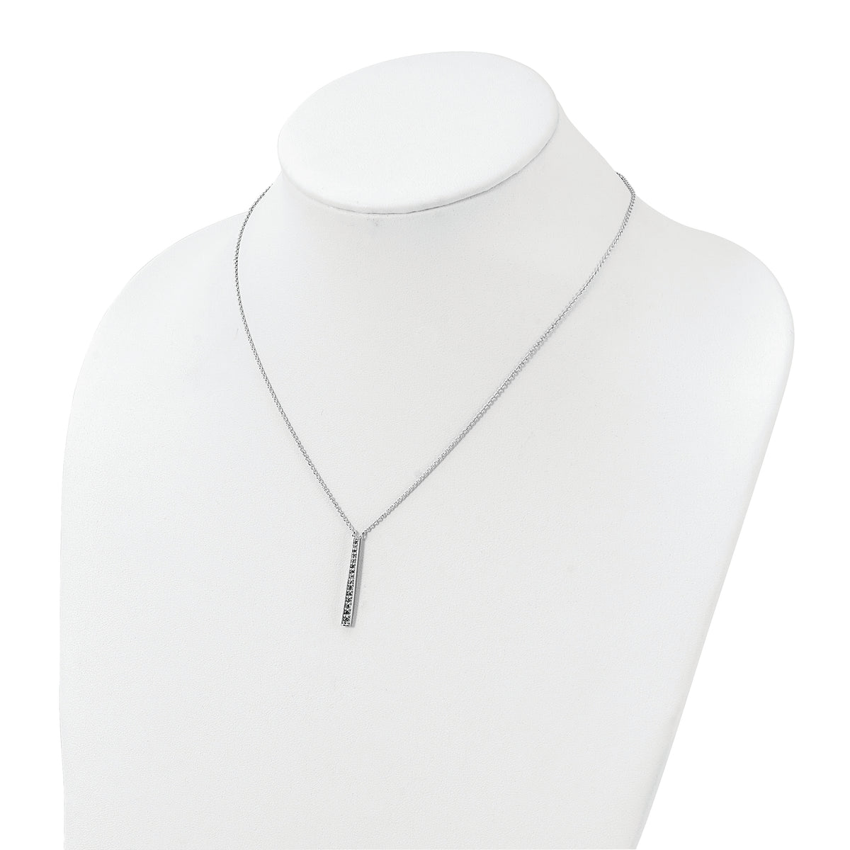 Sterling Silver Rhodium-plated Polished CZ Tapered Pendant Necklace