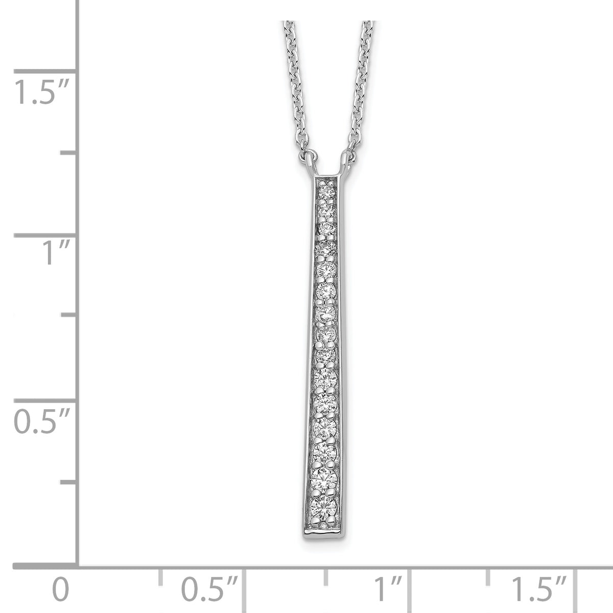 Sterling Silver Rhodium-plated Polished CZ Tapered Pendant Necklace