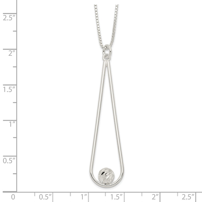 Sterling Silver D/C Ball Teardrop w/2 in ext Necklace