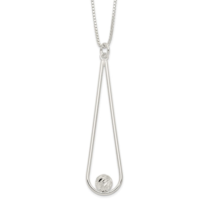 Sterling Silver D/C Ball Teardrop w/2 in ext Necklace