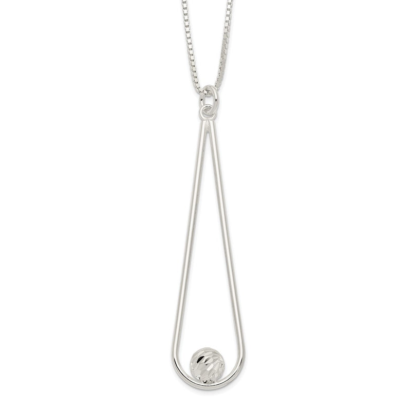 Sterling Silver D/C Ball Teardrop w/2 in ext Necklace