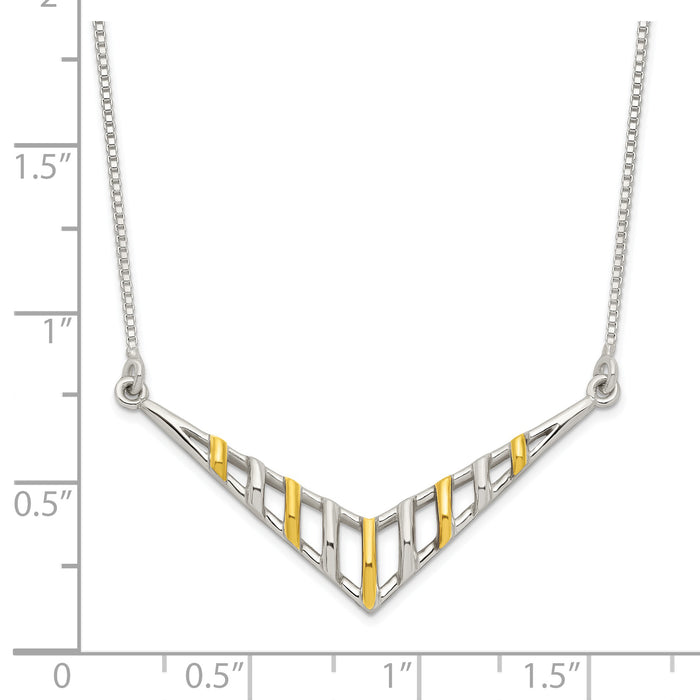 Sterling Silver Gold-tone V-shaped Bar Necklace