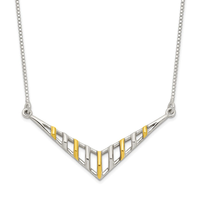 Sterling Silver Gold-tone V-shaped Bar Necklace