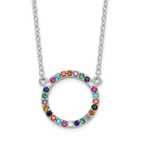 Sterling Silver Rhodium-plated Polished Multi-color Circle CZ Necklace