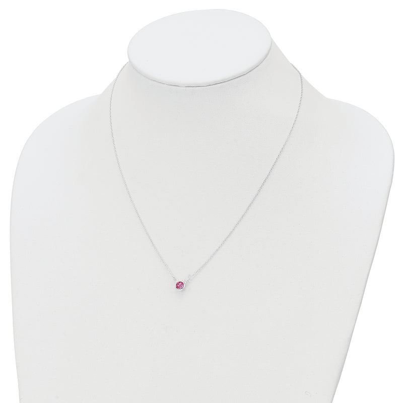 Sterling Silver Rhodium-plated Pink Crystal 18.5in Necklace