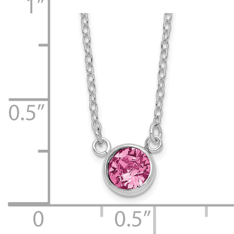 Sterling Silver Rhodium-plated Pink Crystal 18.5in Necklace