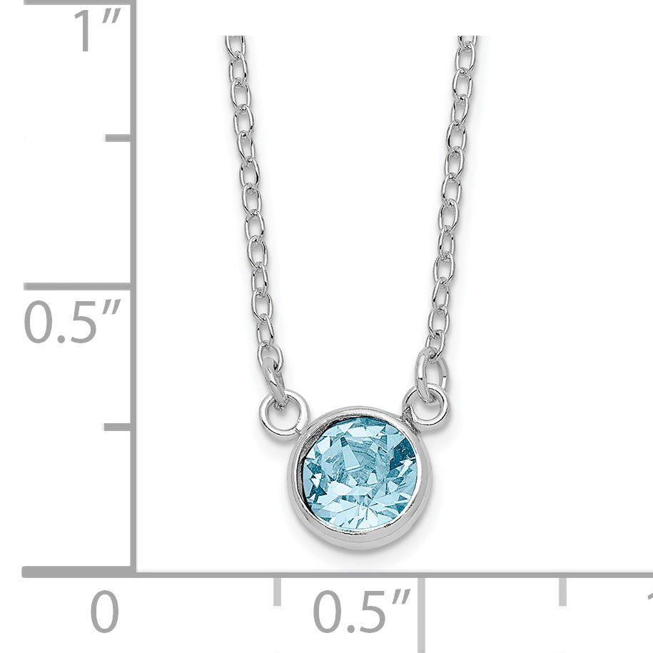 Sterling Silver RH-plated Blue Crystal Bezel 18.5in Necklace