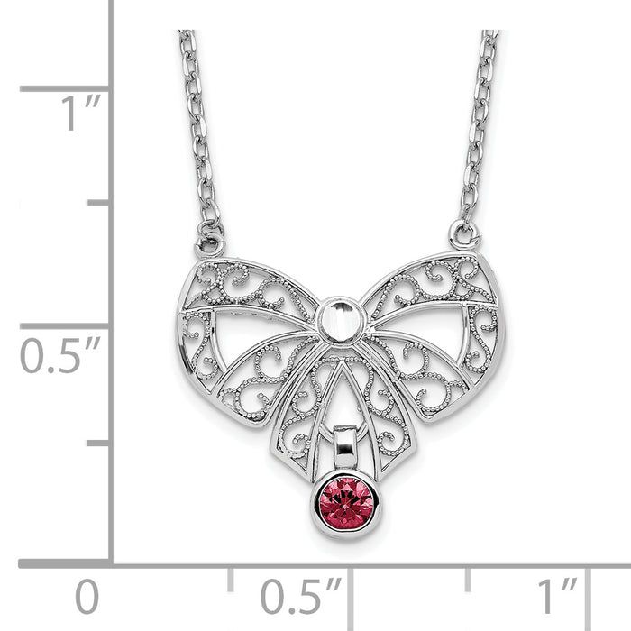 Sterling Silver Rhodium-plated Polished Jan. Bow CZ Birthstone Necklace