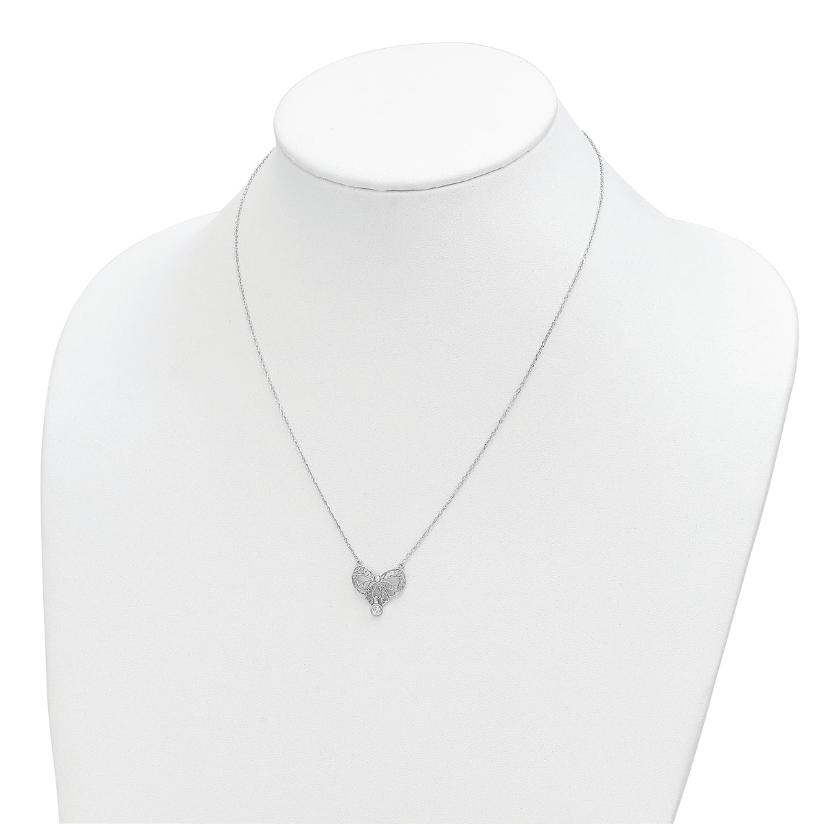 Sterling Silver Rhodium-plated Polished April Bow CZ Birthstone Necklace