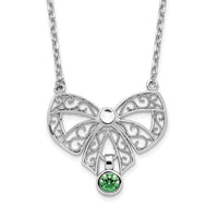 Sterling Silver Rhodium-plated Polished May Bow CZ Birthstone Necklace