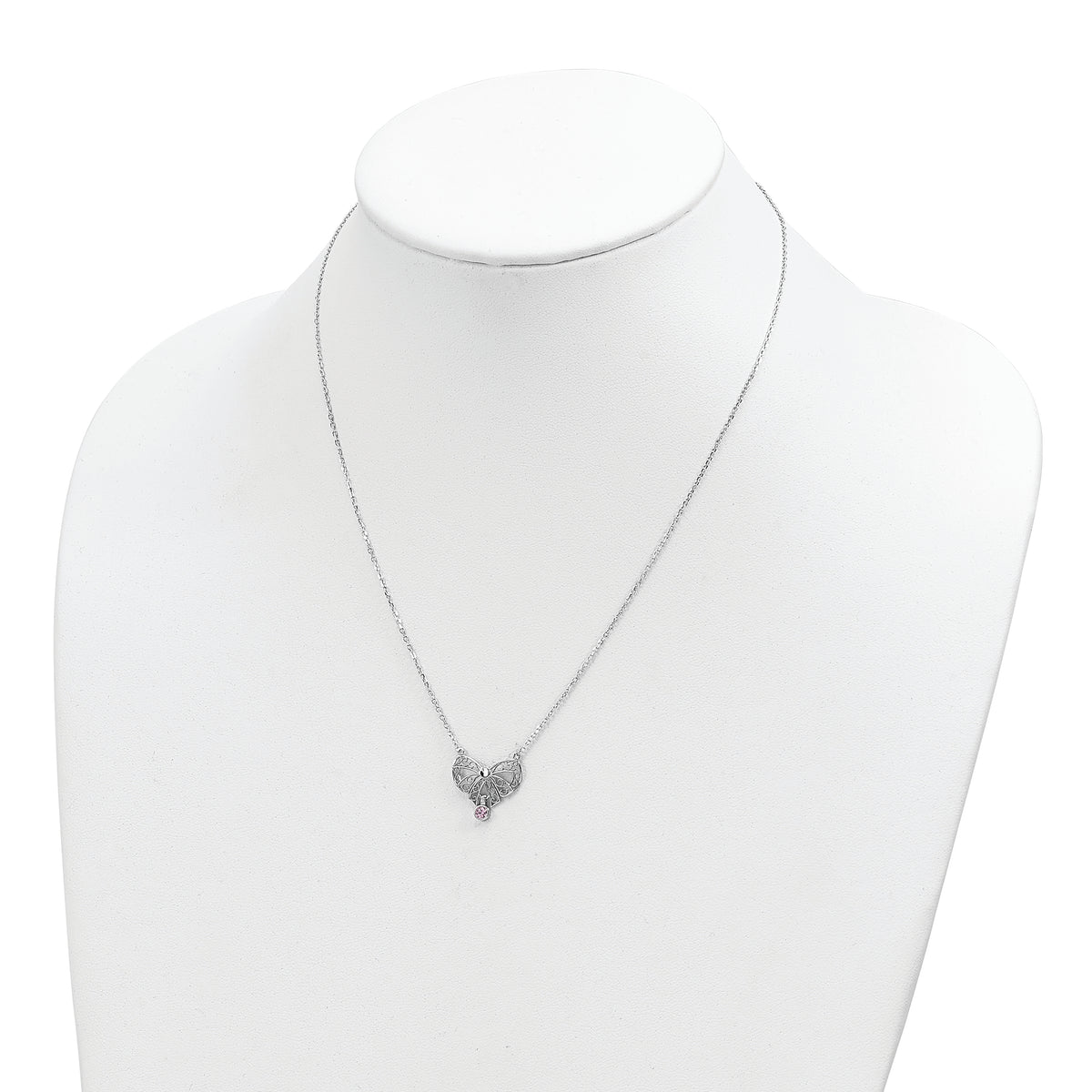 Sterling Silver Rhodium-plated Polished June Bow CZ Birthstone Necklace