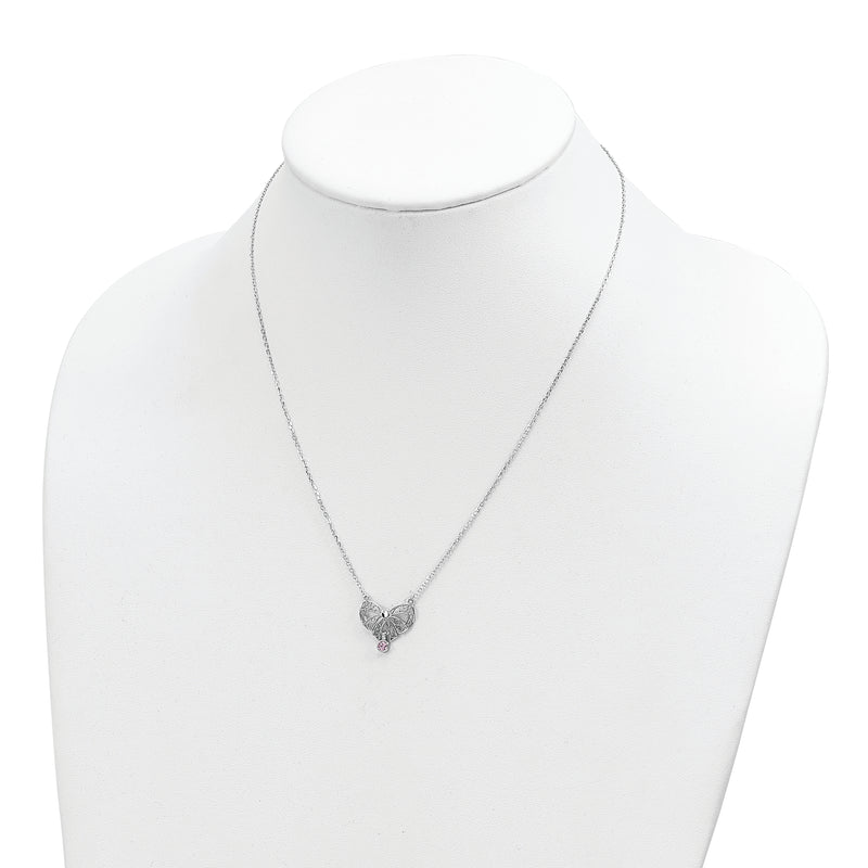 Sterling Silver Rhodium-plated Polished June Bow CZ Birthstone Necklace