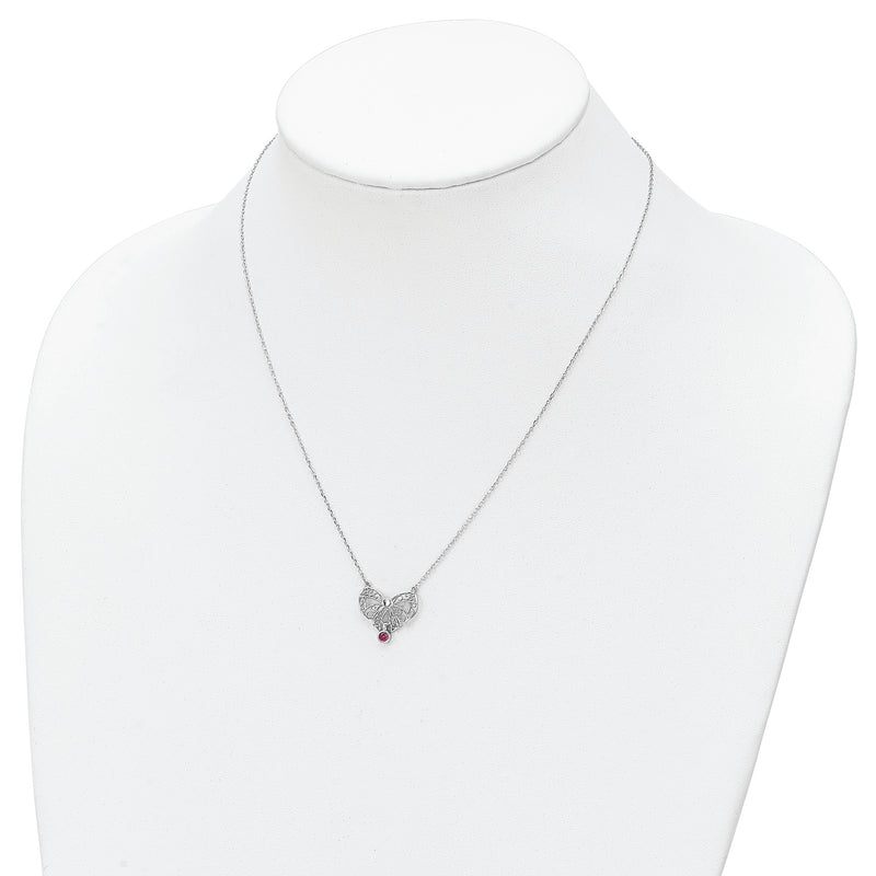 Sterling Silver Rhodium-plated Polished July Bow CZ Birthstone Necklace