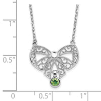 Sterling Silver Rhodium-plated Polished Aug. Bow CZ Birthstone Necklace