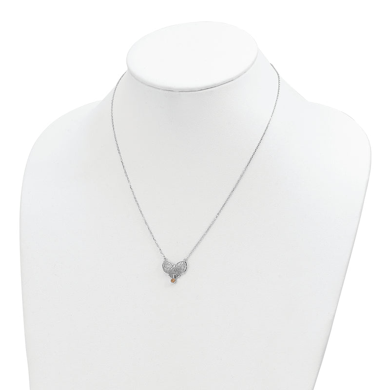 Sterling Silver Rhodium-plated Polished Nov. Bow CZ Birthstone Necklace