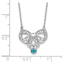 Sterling Silver Rhodium-plated Polished Dec. Bow CZ Birthstone Necklace