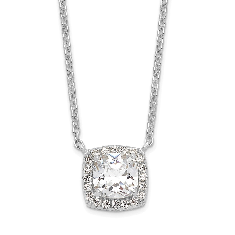 Sterling Silver Rhodium-plated Princess Cut CZ w/2 in ext. Necklace