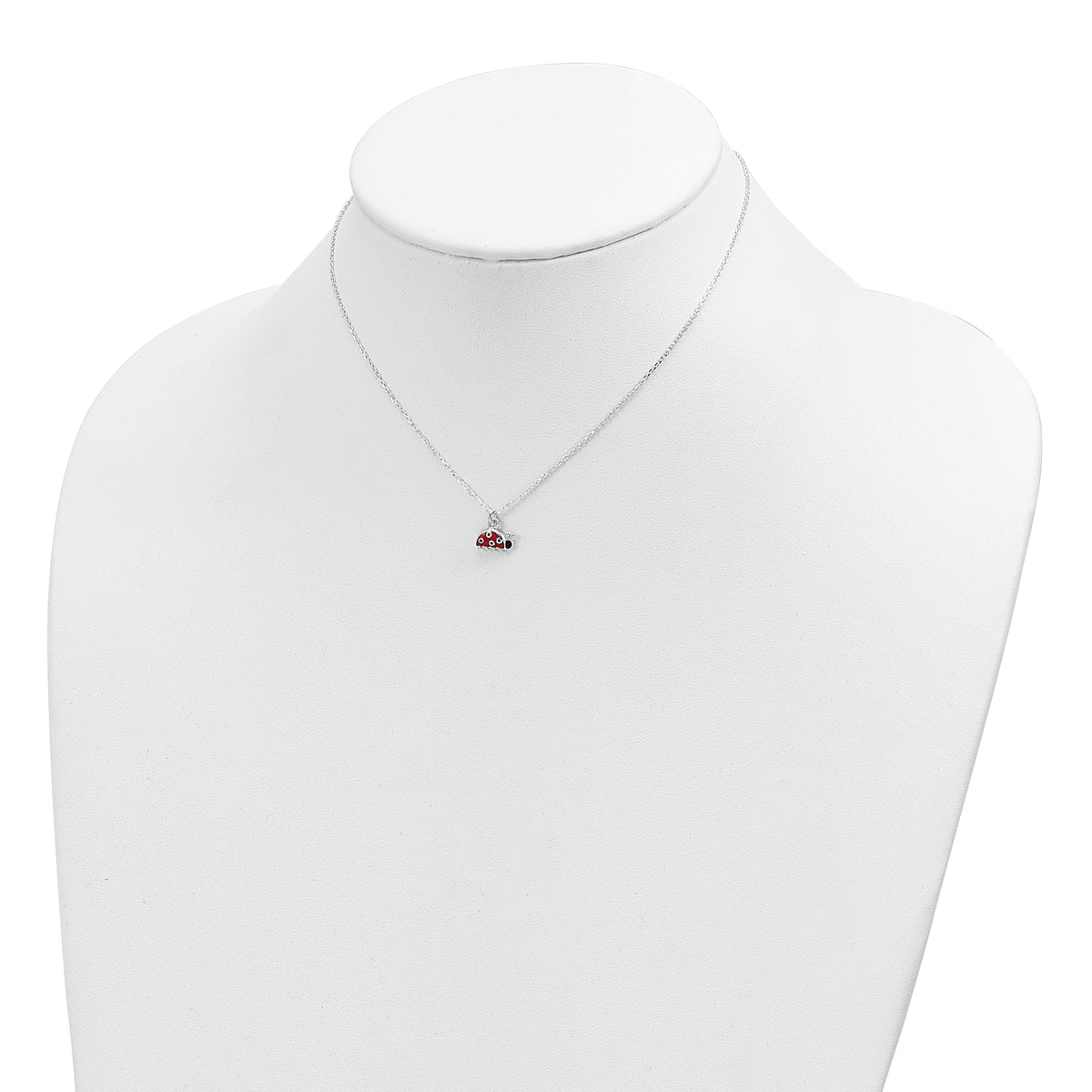 Sterling Silver Rhodium-plated Enameled Ladybug Necklace