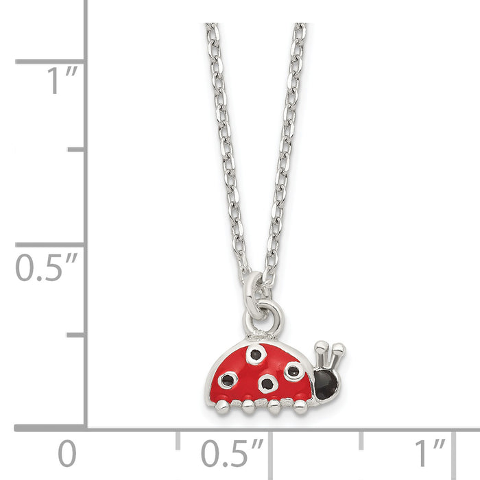 Sterling Silver Rhodium-plated Enameled Ladybug Necklace