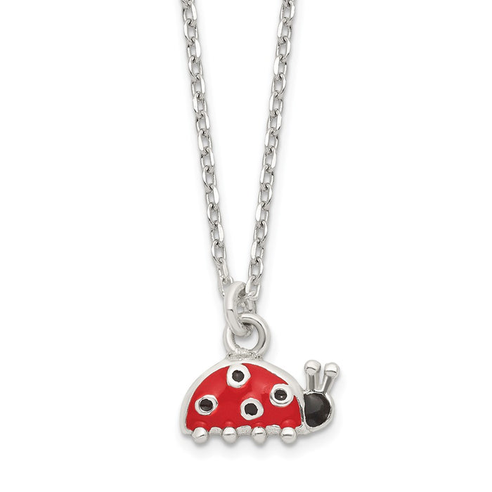 Sterling Silver Rhodium-plated Enameled Ladybug Necklace