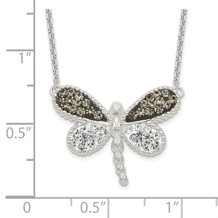 Sterling Silver Polished Preciosa Crystal Dragonfly Necklace