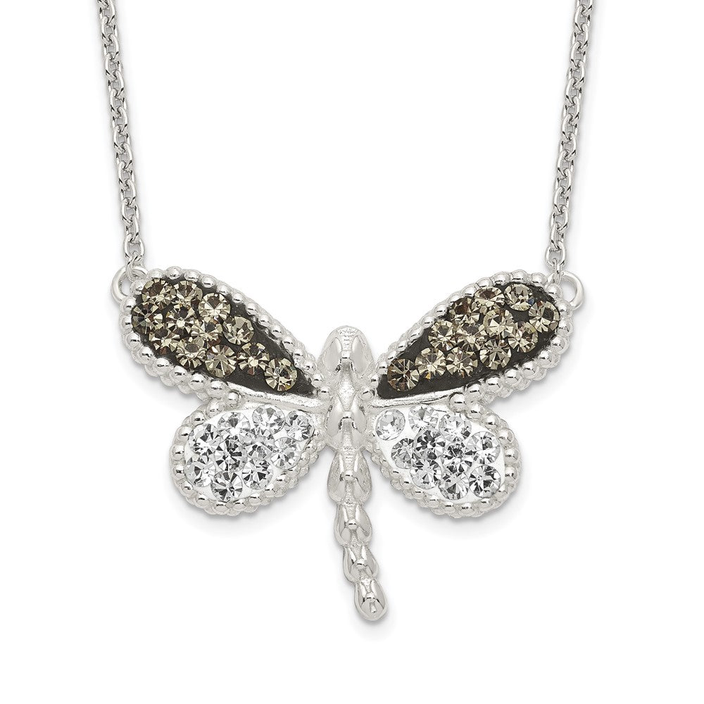 Sterling Silver Polished Preciosa Crystal Dragonfly Necklace