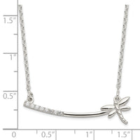 Sterling Silver CZ Dragonfly Bar Necklace