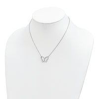 Sterling Silver Rhodium-plated Open Butterfly CZ w/2 in ext. Necklace