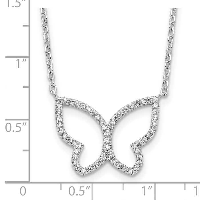 Sterling Silver Rhodium-plated Open Butterfly CZ w/2 in ext. Necklace