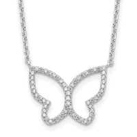 Sterling Silver Rhodium-plated Open Butterfly CZ w/2 in ext. Necklace