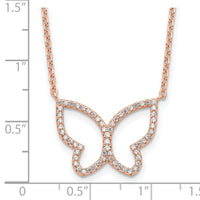 Sterling Silver Rose-tone Polished Open Butterfly CZ w/2 in ext. Necklace