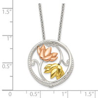 Sterling Silver Rose & Gold-tone Polished Floral Necklace