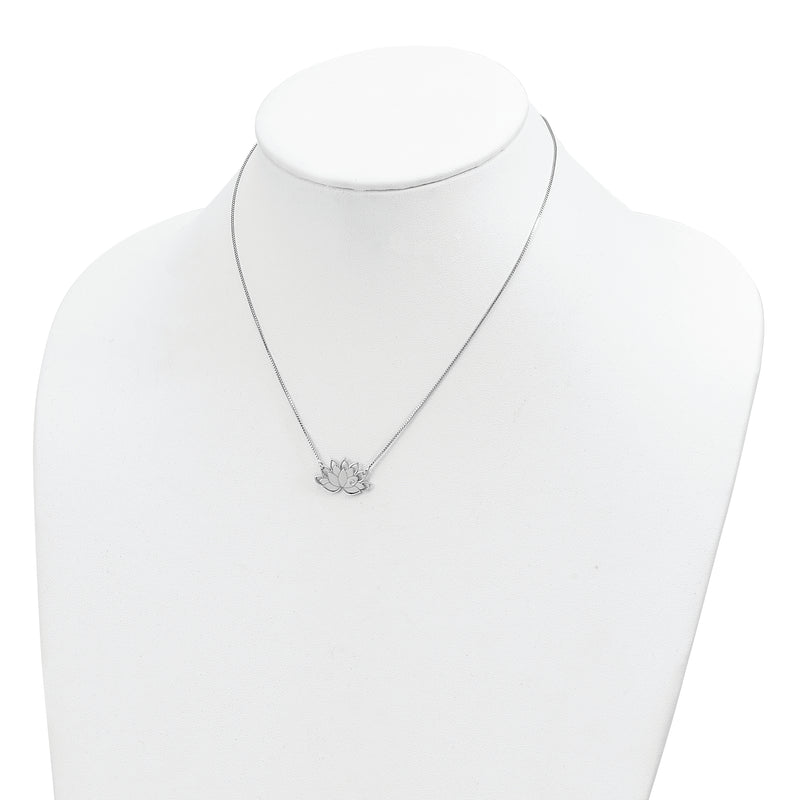 Sterling Silver Rhodium-plated CZ Lotus Flower Necklace