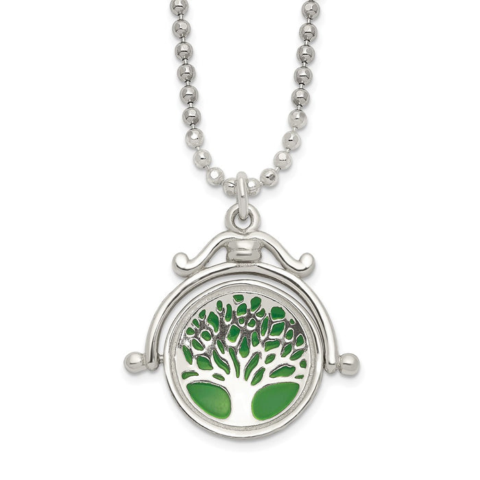 Sterling Silver Polished Reversible Enameled Tree of Life Necklace