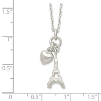 Sterling Silver Polished Eiffel Tower & Heart Necklace