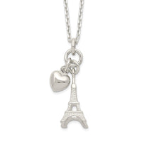 Sterling Silver Polished Eiffel Tower & Heart Necklace