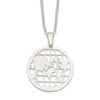 Sterling Silver Polished World 16in w/2 in ext. Necklace