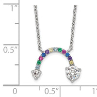 Sterling Silver Polished Rhodium Multi-color CZ Rainbow 18in Necklace