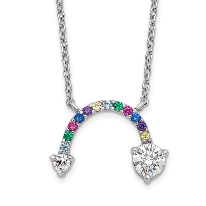 Sterling Silver Polished Rhodium Multi-color CZ Rainbow 18in Necklace