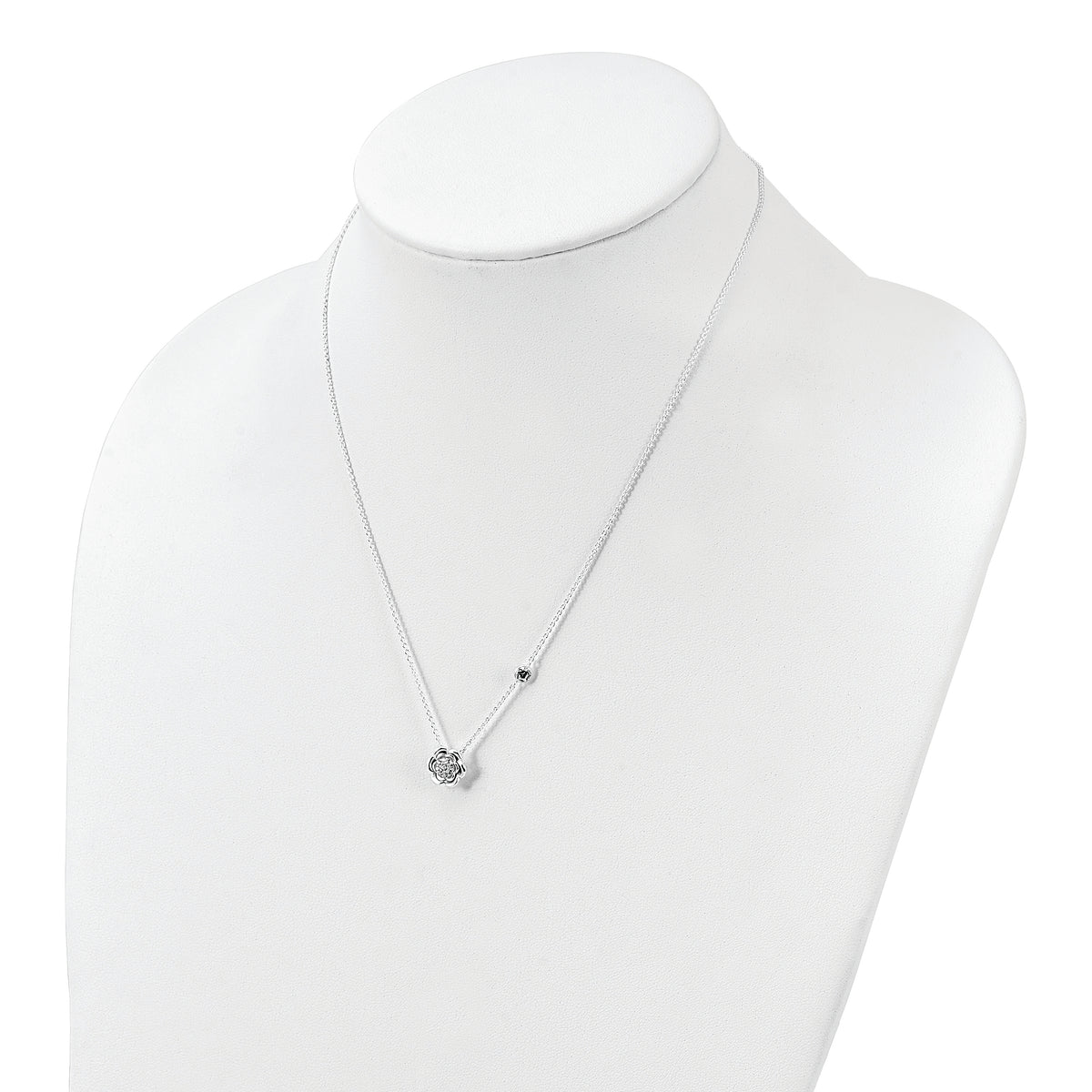 Sterling Silver Polished Floral CZ Necklace