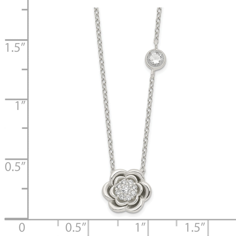 Sterling Silver Polished Floral CZ Necklace