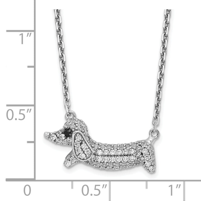 Sterling Silver Rhodium-plated CZ Dachshund w/2in ext Necklace