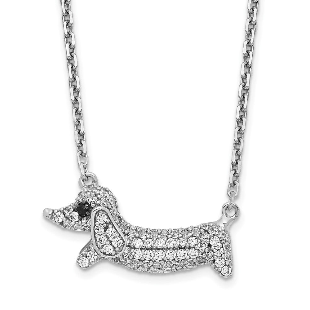 Sterling Silver Rhodium-plated CZ Dachshund w/2in ext Necklace