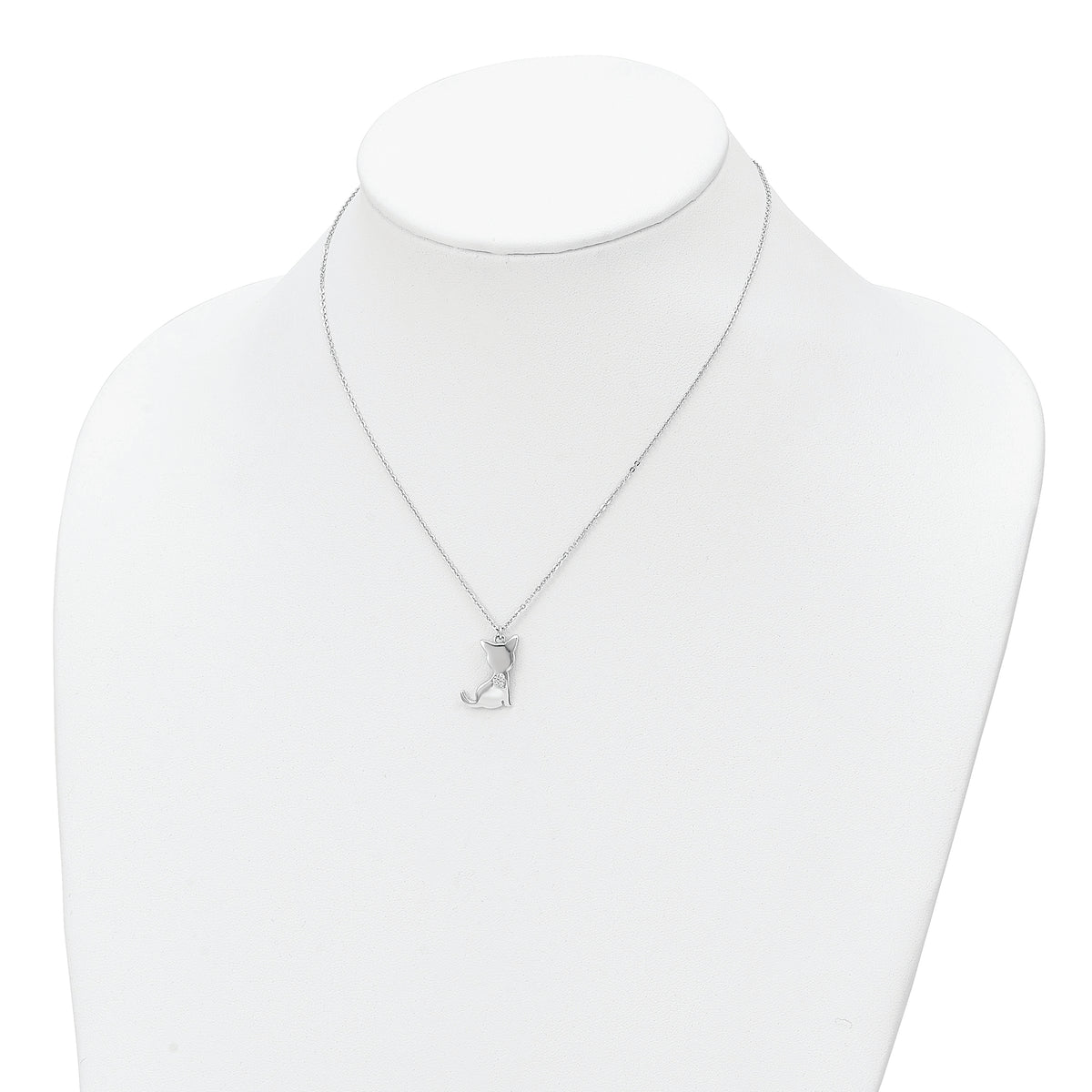 Sterling Silver Rhodium-plated CZ Heart Cat Necklace