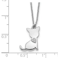 Sterling Silver Rhodium-plated CZ Heart Cat Necklace