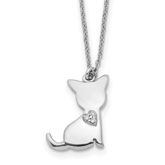 Sterling Silver Rhodium-plated CZ Heart Cat Necklace