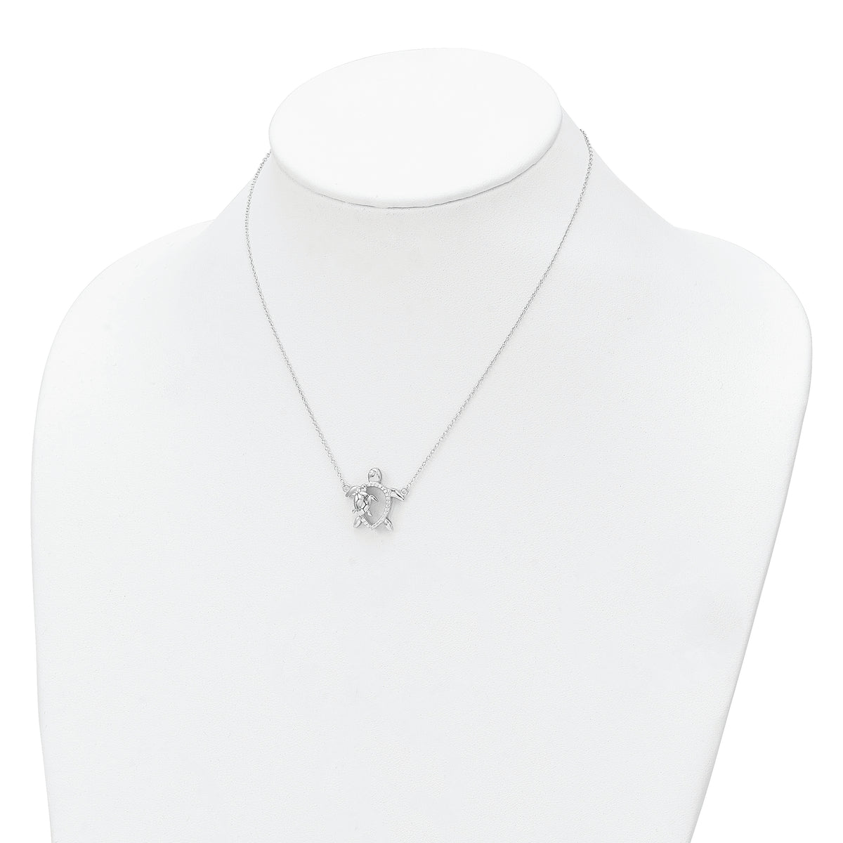 Sterling Silver Rhodium-plated Polished CZ Turtles w/2 in ext. Necklace