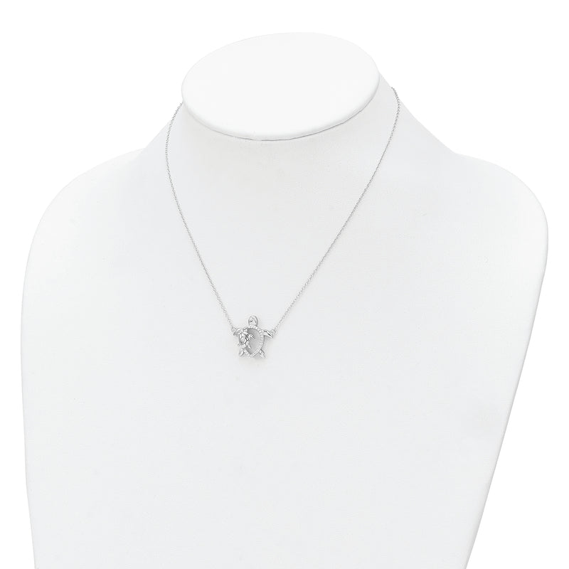 Sterling Silver Rhodium-plated Polished CZ Turtles w/2 in ext. Necklace